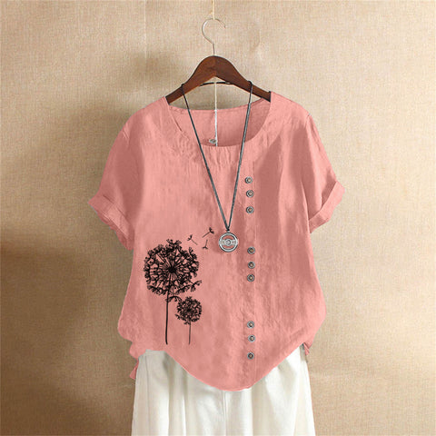Large size casual loose cotton and linen short-sleeved pullover T-shirt cotton and linen women's clothing large size women's clothing m302737