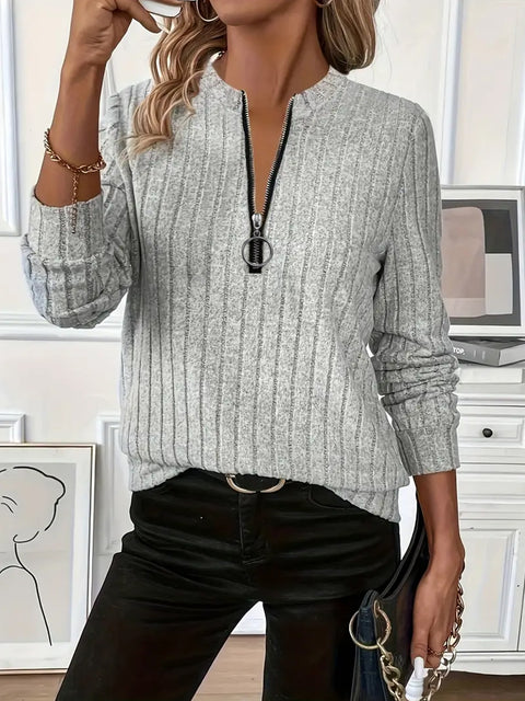 Women's clothing knitted pit strip solid color fabric zipper long sleeve women's m302171