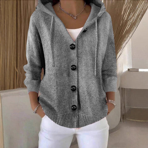 Spring and Autumn Hooded Long Sleeve Button Sweater Cardigan m301901