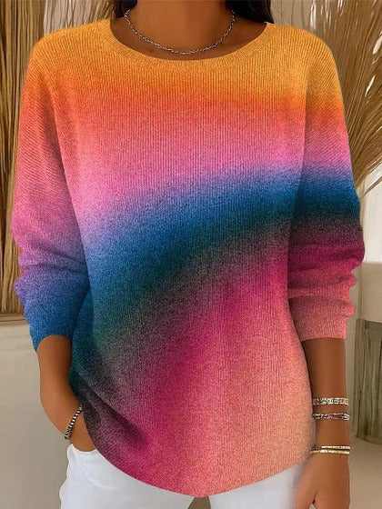 Off-the-shoulder crew neck long-sleeved sweater autumn and winter printed fashion personalized top m302178-2