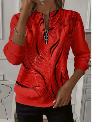 3D printed long-sleeved half-open zipper sweater for women m303052