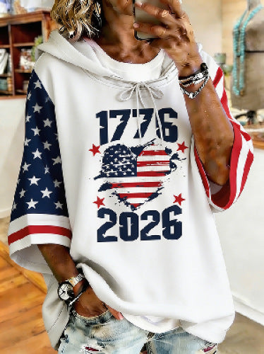 Independence Day 250th Anniversary Printed Loose Hooded T-Shirt m303003