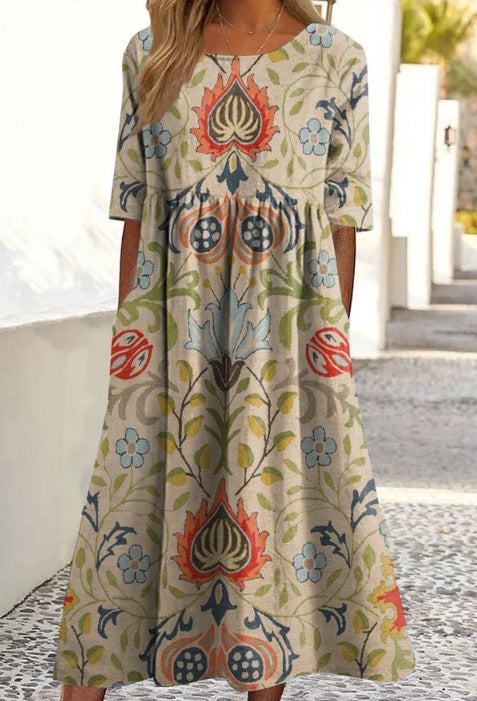 Up and down splicing pocket size printing large wide dress m302623