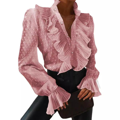 Ruffle edge flared sleeve pleated long sleeve shirt m301764