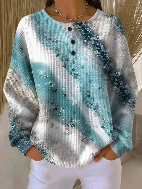 3D digital printing loose casual waffle stand-up collar long sleeve m303065
