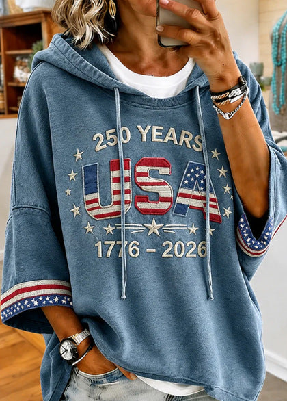 Independence Day 250th Anniversary Printed Loose Hooded T-Shirt m303003