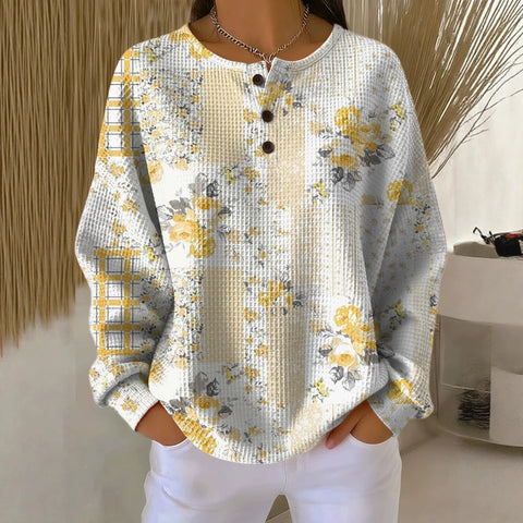 3D digital printing loose casual waffle stand-up collar long sleeve m303065