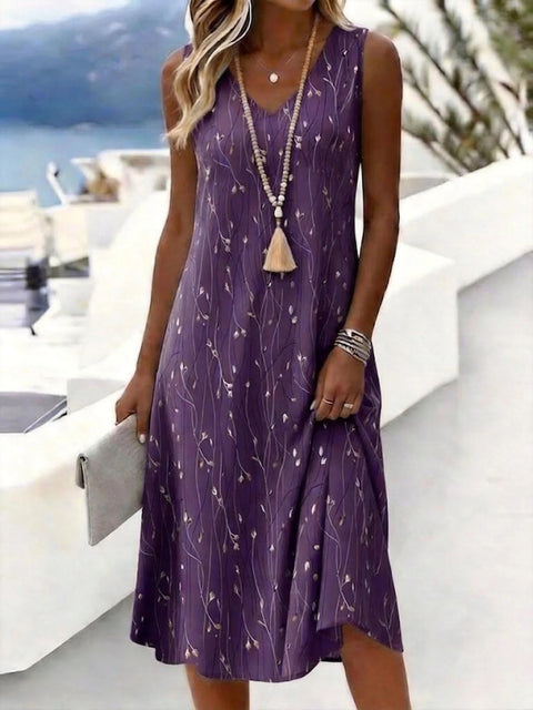 Holiday style print dress sleeveless V-neck line print women's clothing m303007