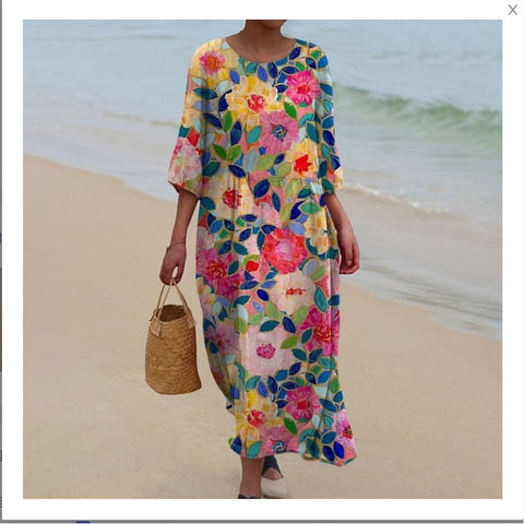 Women's Crew Neck Long Printed Casual Fashion Women's Dress m301059