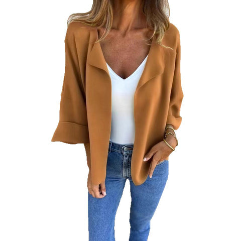 Women's spring and autumn casual imitation suede cardigan solid color lapel jacket m302203
