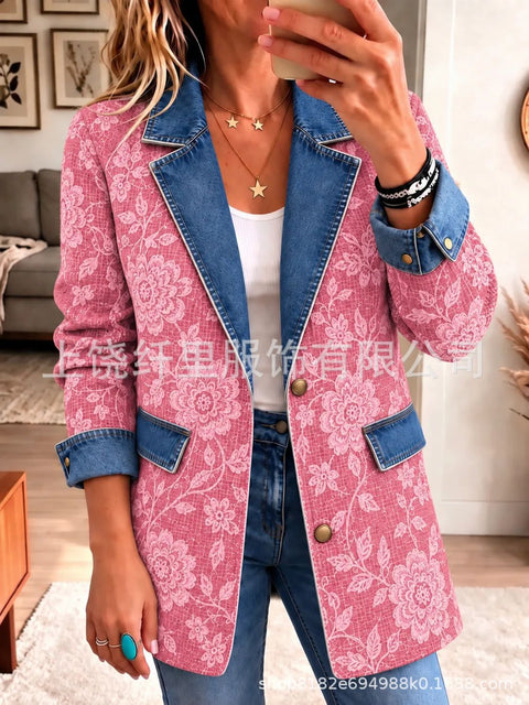 3D printed women's cardigan imitation denim blazer FF303337
