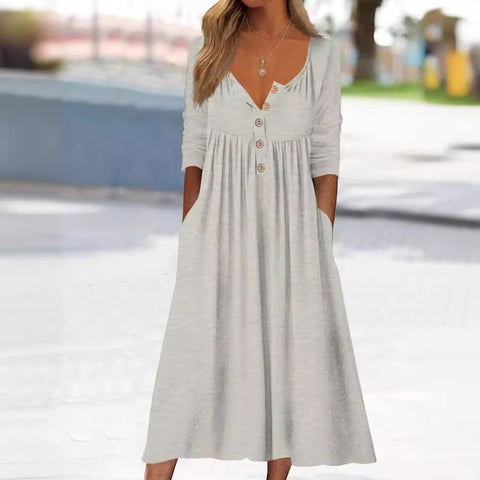 Casual button solid color simple long sleeve long dress m302272