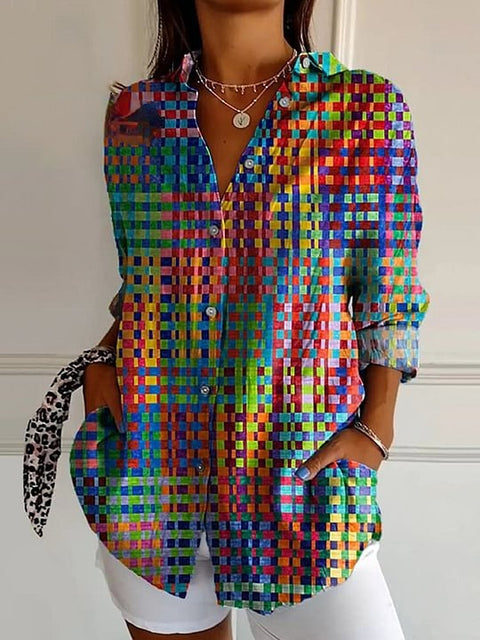 3D digital printing abstract pattern women's long shirt shoulder sleeve shirt m302463