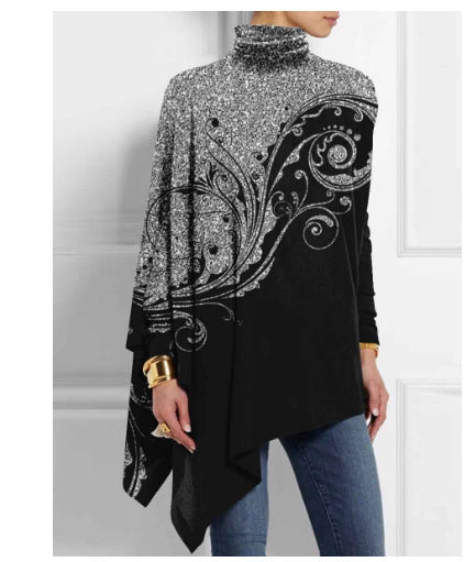 3D printing loose turtleneck urban casual women's T-shirt m302409