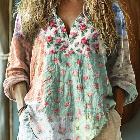 New 3D digital printing women's fashion V-neck loose shirt top spring and autumn m301745