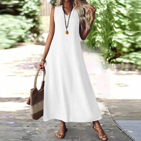 Sleeveless V-neck back zipper one-piece elegant long dress m302805