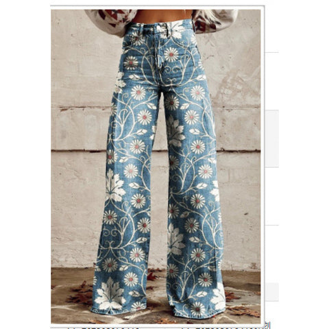3D heat transfer flared pants simulation denim trousers loose pants m301550