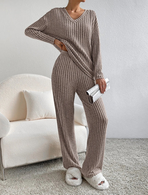 Fashion casual straight-leg pants temperament loose V-neck pit strip knitted cover m301795