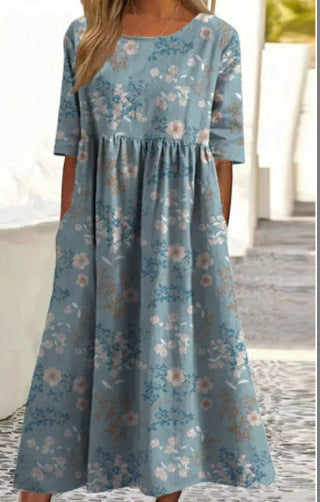 Up and down splicing pocket size printing large wide dress m302623-1