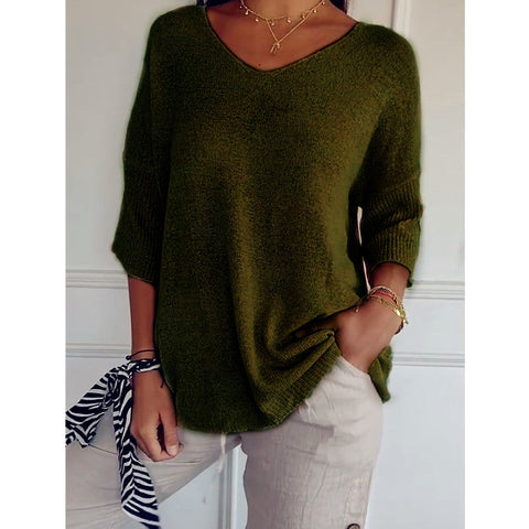 Casual sweater basic thin V-neck seven-quarter sleeve solid color knitted sweater women's bottoming shirt m301636