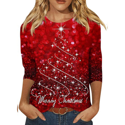 Seven-quarter sleeve plant flower 3D printing crew neck pullover m300615