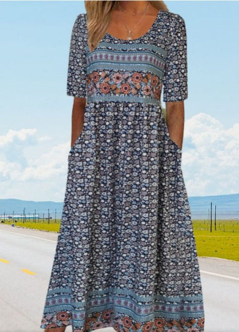 Up and down splicing pocket size printing large wide dress m302623