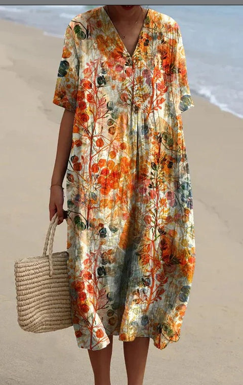 Fashion digital printing large wide V-neck dress m302382