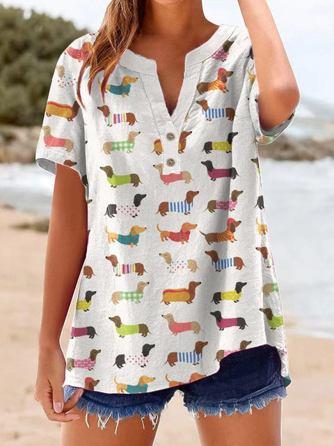 Printed V-neck pullover short-sleeved T-shirt m303021