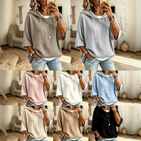 Knitted new hooded drawstring sweater polished pit strip with loose m302996