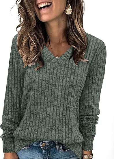 Women's long-sleeved V-neck pit strip polished knitted top T-shirt m302092