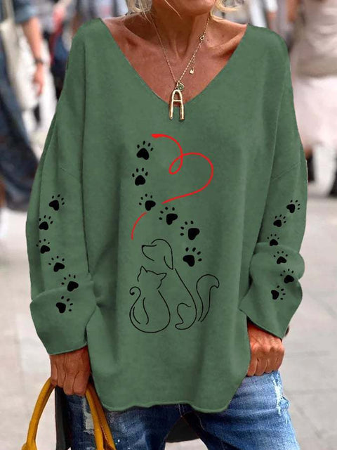 Large size split love dog 3D printing urban casual women's long T-shirt m301662