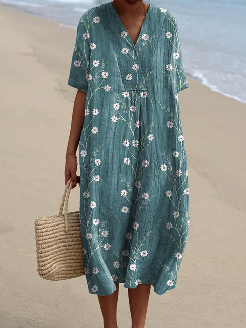 Fashion digital printing large wide V-neck dress m302382