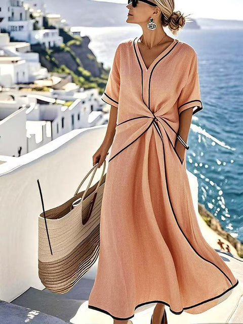 Crew neck sleeveless contrasting color loose and thin cross dress m302458
