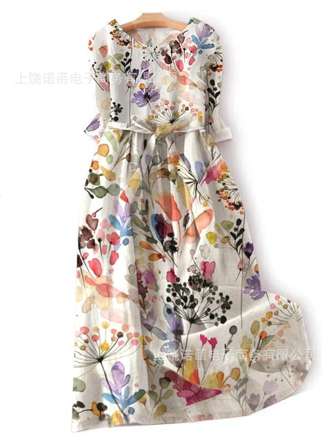 Women's loose crew neck fashion high-end long-sleeved printed dress m301049