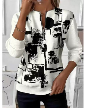3D printed long-sleeved half-open zipper sweater for women m303052
