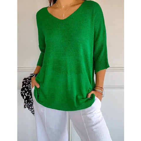 Casual sweater basic thin V-neck seven-quarter sleeve solid color knitted sweater women's bottoming shirt m301636