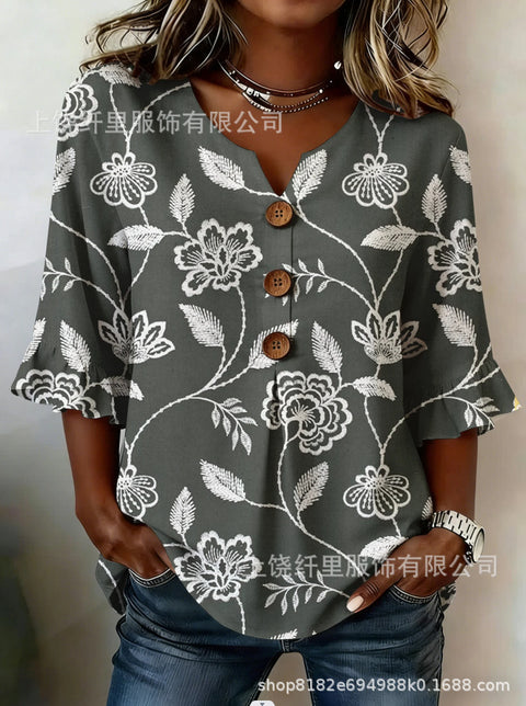 3D digital printing floral pattern women's long-sleeved buckle cardigan top m302703