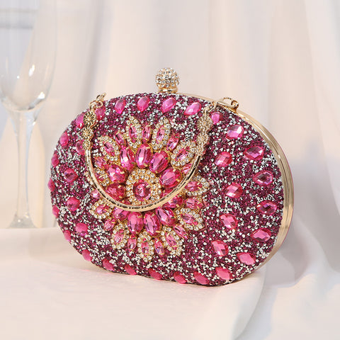 Handheld bag with alloy flower diamond inlaid diamond dinner bag m3331048