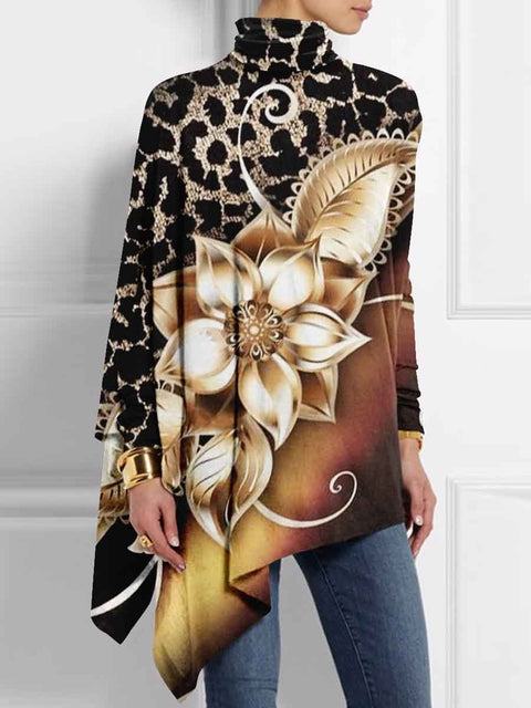 3D printing loose turtleneck urban casual women's T-shirt m302409