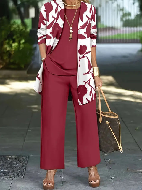 Pink three-piece casual suit women's cardigan wide-leg pants m302761