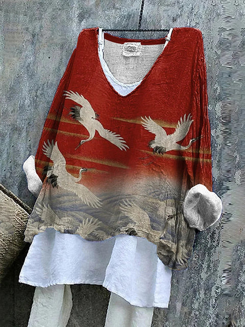 V-neck single piece long sleeve 3D digital printing m301043