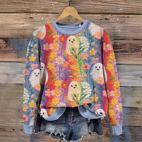 Halloween fashion pumpkin print autumn and winter new crew neck women's top M800004