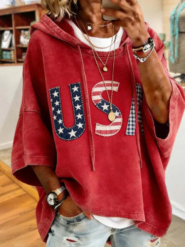 Independence Day 250th Anniversary Printed Loose Hooded T-Shirt m303003