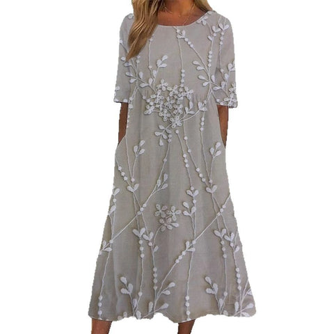 Summer new mid-waist women's casual round neck printed pendulum women's dress m301305