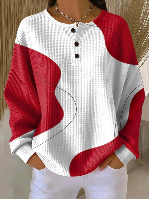 3D digital printing loose casual waffle stand-up collar long sleeve m303065