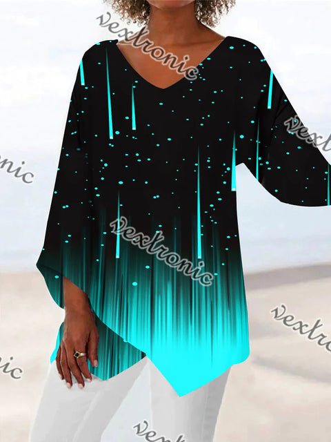 3D printing animal natural scenery V-neck nine-quarter sleeve loose T-shirt m301694