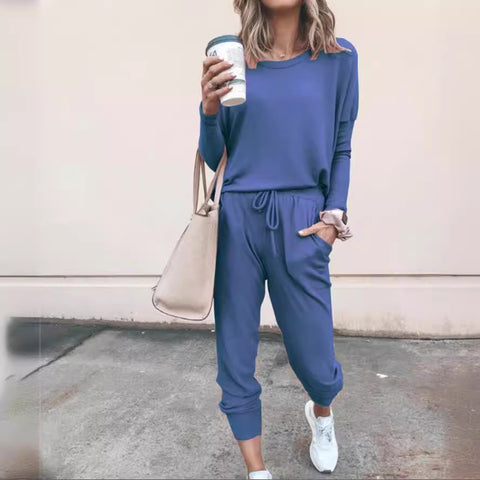 Crew neck solid color T-shirt bottoming shirt casual trousers fashion suit m301067