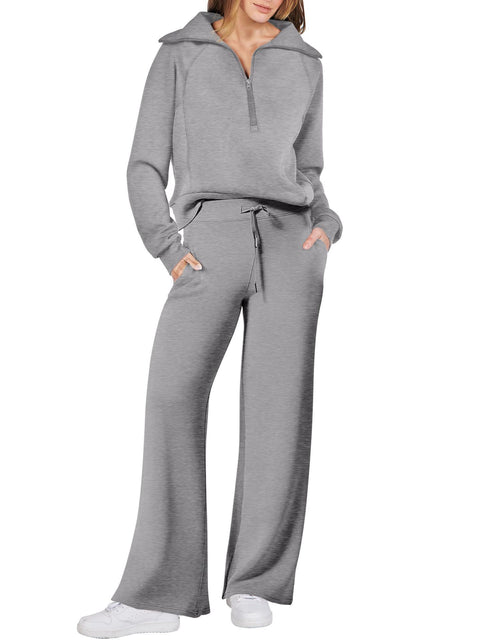 Casual sports suit zipper long-sleeved sweater wide-leg pants two-piece set m301808