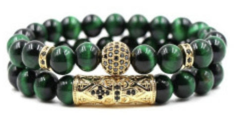 Tiger's eye copper micro-inlaid elastic bracelet black matte zircon m3331288