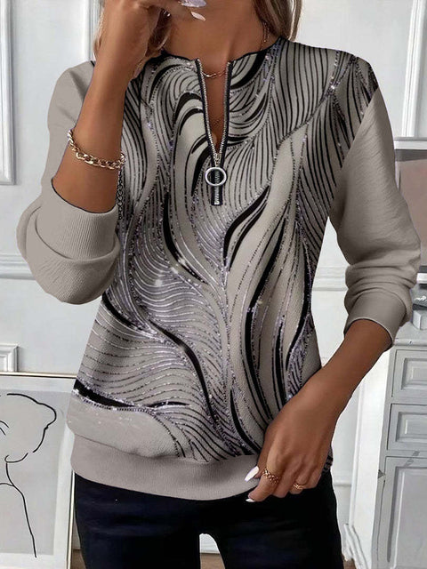 3D printed long-sleeved half-open zipper sweater for women m303052